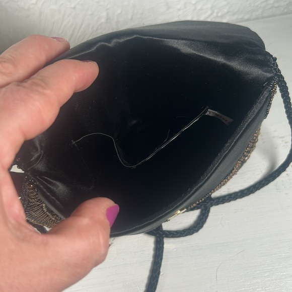 Chadwick Elegant Black Gold Beaded Crossbody Shoulder Evening Bag Rope Strap - Picture 9 of 14